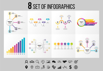 Set 8 Of Infographics Elements Vector Design Template. Business Data Visualization Infographics Timeline with Marketing Icons most useful can be used for workflow, presentation, diagrams, reports