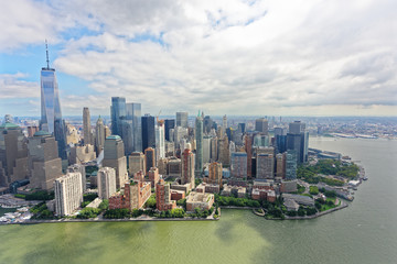 Aerial view of Lower Manhattan skyline, viewed from the west