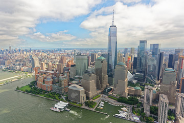 Aerial view of World Trade Center skyline, viewed from the west