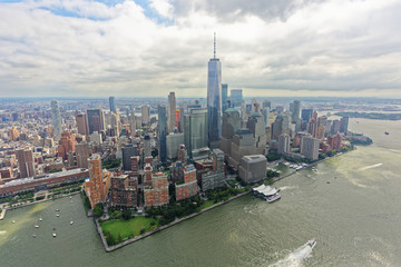 Aerial view of Lower Manhattan skyline, viewed from the north-west