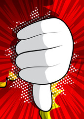 Vector cartoon hand showing dislike. Illustrated hand sign on comic book background.