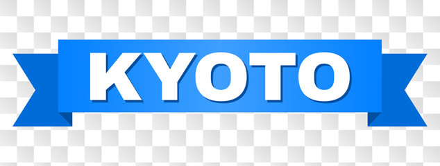 KYOTO text on a ribbon. Designed with white caption and blue stripe. Vector banner with KYOTO tag on a transparent background.