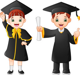 Cartoon happy kid in Graduation Costume