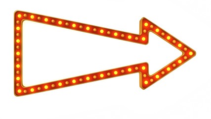 Red marquee gold light board sign retro on white background. 3d rendering