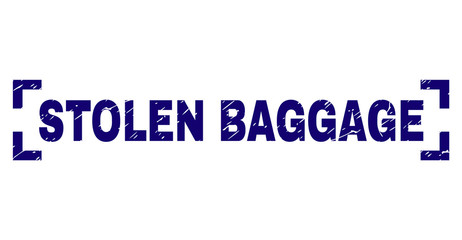 STOLEN BAGGAGE label seal imprint with corroded texture. Text label is placed between corners. Blue vector rubber print of STOLEN BAGGAGE with unclean texture.
