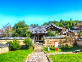 Fototapeta na wymiar Old Korean Traditional House Hamokjeong Pavilion, Dalseonggun, daegu, Gyeongsangbukdo, South Korea