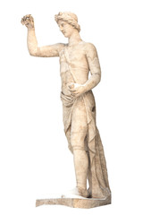 Fototapeta na wymiar Sculpture of the ancient Greek god Apollo in the snow, isolate - Image