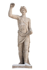 Fototapeta na wymiar Sculpture of the ancient Greek god Apollo in the snow, isolate - Image