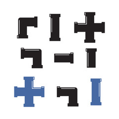 Pipe connector or pipe fitting. Pipe fittings vector icons set