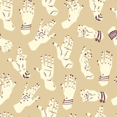 Hands Pattern Illustration Background. Hand Drawn Vector Illustration.