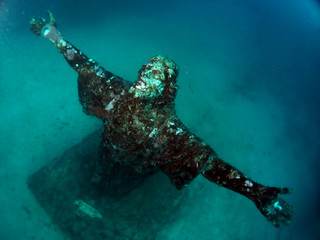Scuba Diving Malta - Underwater Jesus Statue - obrazy, fototapety, plakaty
