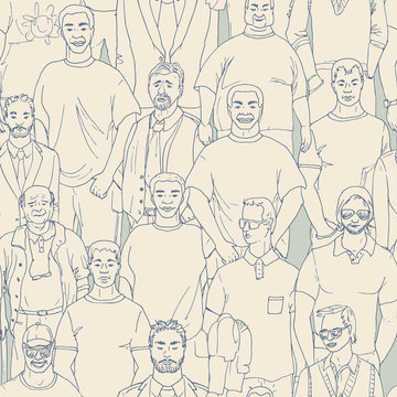 seamless crod of men vector pattern. Hand drawn