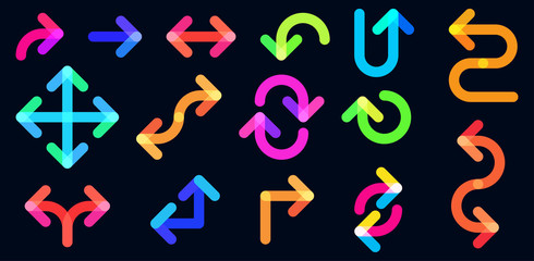 Set of creative colorful arrows isolated on black background.