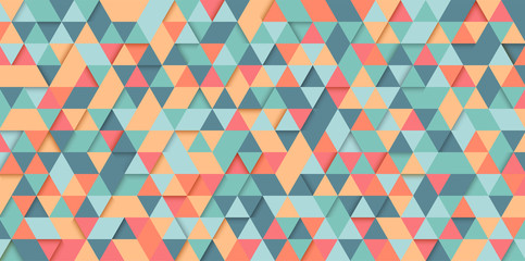 Green and orange geometric background with abstract colorful pattern of triangles.