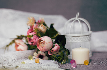 Fototapeta na wymiar wedding bouquet and rings