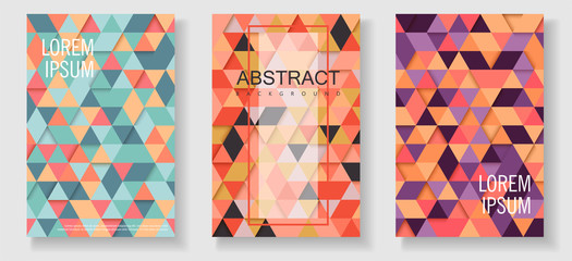 Set of colorful paper cards with abstract pattern of triangles.