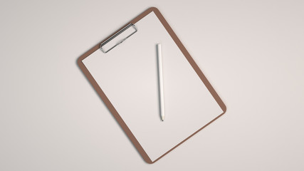 Clipboard with sheet of paper and pencil