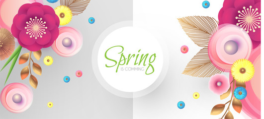 Fototapeta premium Flower Paper Cut Spring Design Template with REalistic Shadows.
