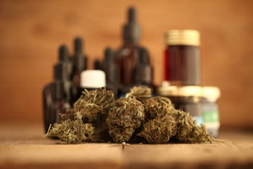 Fototapeta na wymiar cannabis business concept. Medical Marijuana hemp and oil