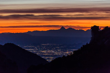 Landscape view of the mountains surrounding Tucson, Arizona during sunset