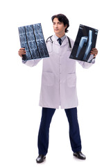 Young handsome doctor radiologist isolated in white