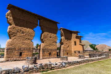 Fototapeta na wymiar Stone pillars Raqch'i to the Andes