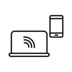 laptop and smartphone network. minimal thin line web icon. simple vector illustration outline. concept for infographic, website or app.