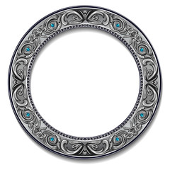 round frame silver color with blue topaz