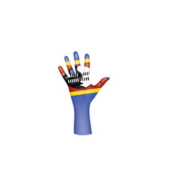 Swaziland flag and hand on white background. Vector illustration