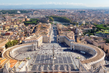 Rome skyline. Saint Peter's Square in Vatican, Rome, Italy. Aerial view of Rome.