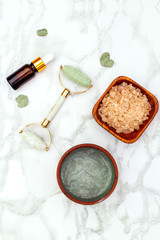 Beauty Products For A Facial Treatment. Vertical