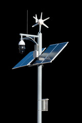 CCTV security camera with solar cell panel of clean energy electric pole