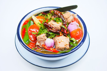 Pork spare rib soup, spicy soup with pork, thai food
