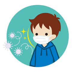 Toddler boy wearing a mask for prevent flu virus - Circular icon