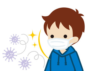 Toddler boy wearing a mask for prevent flu virus