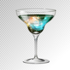 Realistic vector illustration of cocktail margarita glass with space background inside