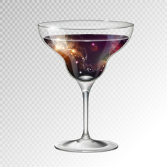 Realistic vector illustration of cocktail margarita glass with space background inside