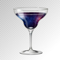 Realistic vector illustration of cocktail margarita glass with space background inside