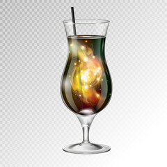 Vector illustration of realistic cocktail tequila sunsire glass with space background inside