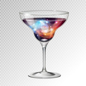 Realistic vector illustration of cocktail margarita glass with space background inside