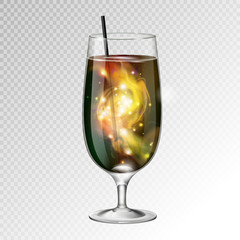 Vector illustration of realistic cocktail glass with space background inside