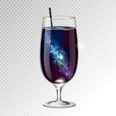 Vector illustration of realistic cocktail glass with space background inside