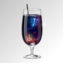 Vector illustration of realistic cocktail glass with space background inside