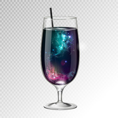 Vector illustration of realistic cocktail glass with space background inside