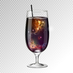 Vector illustration of realistic cocktail glass with space background inside