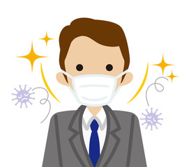 Businessman wearing a mask for prevent flu virus - front view