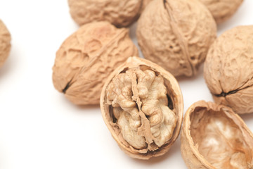 Walnut on a white scene