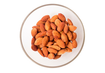 Almond in glass cup,Clipping path, white background