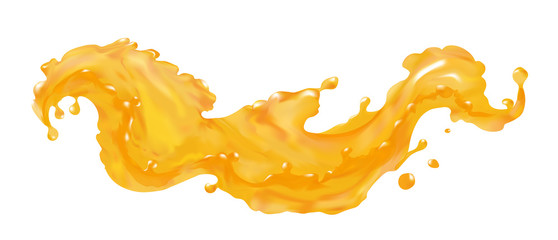 Orange juice splash wave in vector 3d realistic. Liquid fresh fruits drops. Elements for your design pictures isolated.