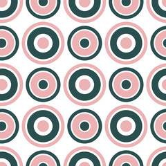 Circle seamless pattern of pink and green color shapes.